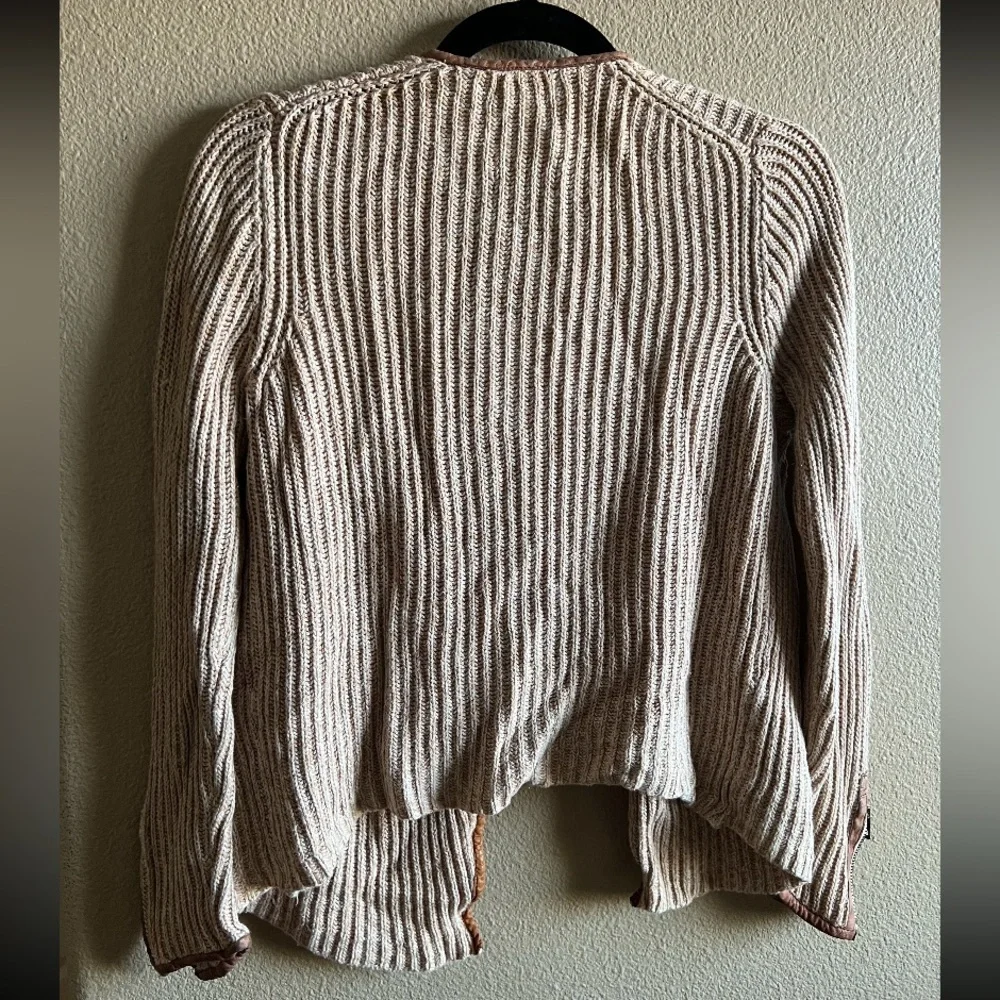 Lucky Brand Cream and Brown Open-Front Cardigan size medium